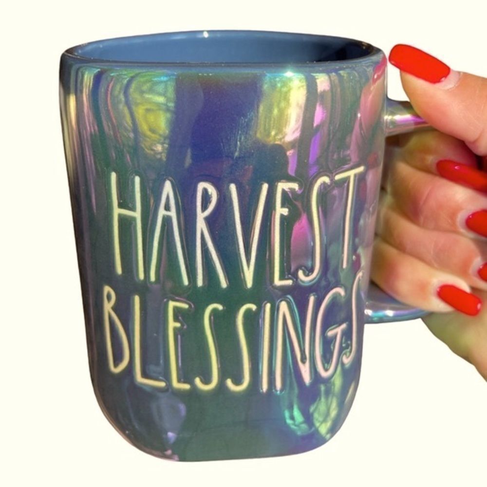Rae Dunn Blue Iridescent Harvest Blessings Mug • NWOT